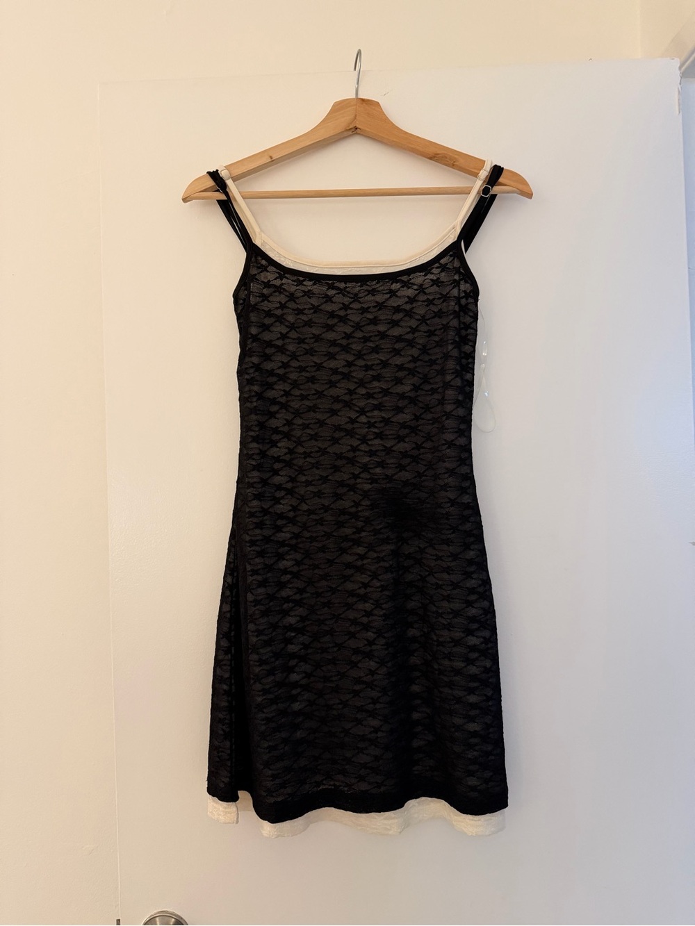 Black Lace Slip Mini Dress with Cream Trim